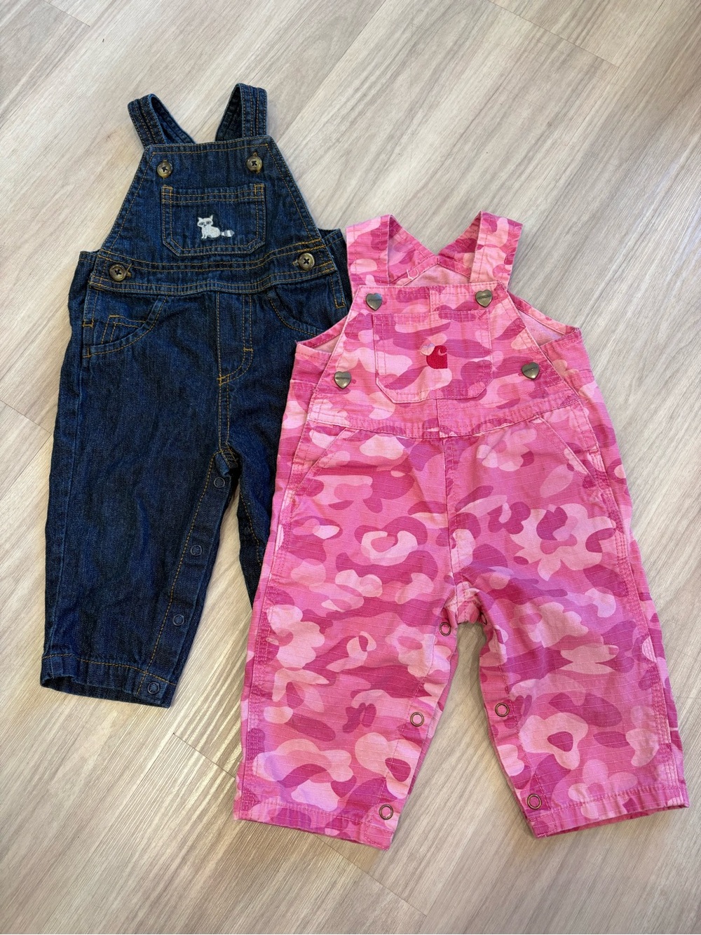 Baby Girl 6M Overall Bundle Carhartt Pink Camo + Carter’s Denim Overalls